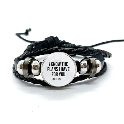 Multilayer Christian Faith Bible Verse Leather Bracelet