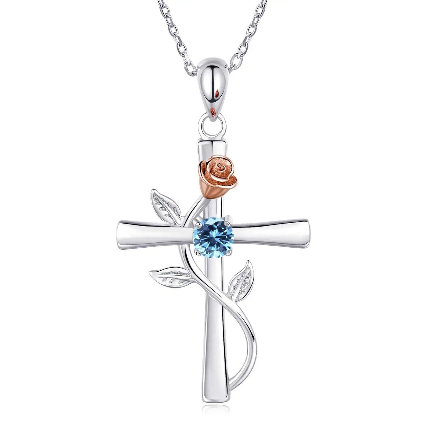 Exquisite Rose Cross Shaped Zircon Necklace for Women Fashion Flower Cross Pendant Clavicle Chain DIY Jewelry Accessories Gift