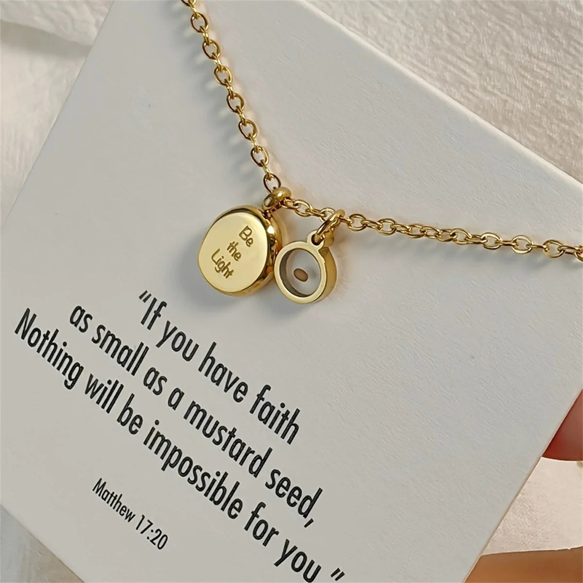 Mustard Seed Faith Necklace for Women & Men – Stainless Steel Inspirational Christian Pendant, Matthew 17:20 Bible Verse Necklace, Christian Gift