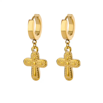 Stainless Steel Zircon Cross Dangle Christian Earrings