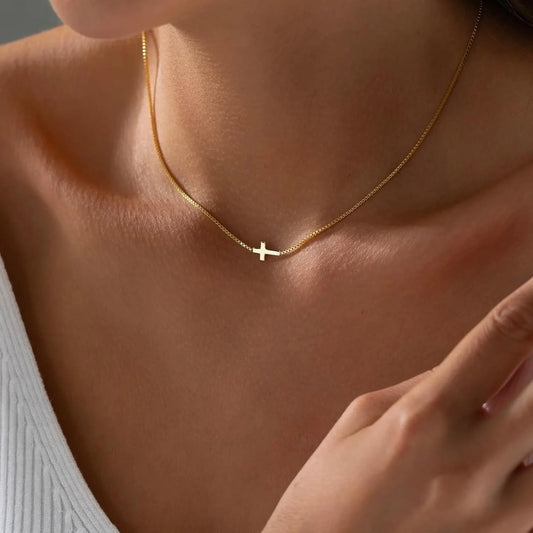 Cross Necklace for Women 14K Gold Plated Small Cross Pendant Choker Simple Trendy Charm Chain Necklace Jewelry Religious Gift