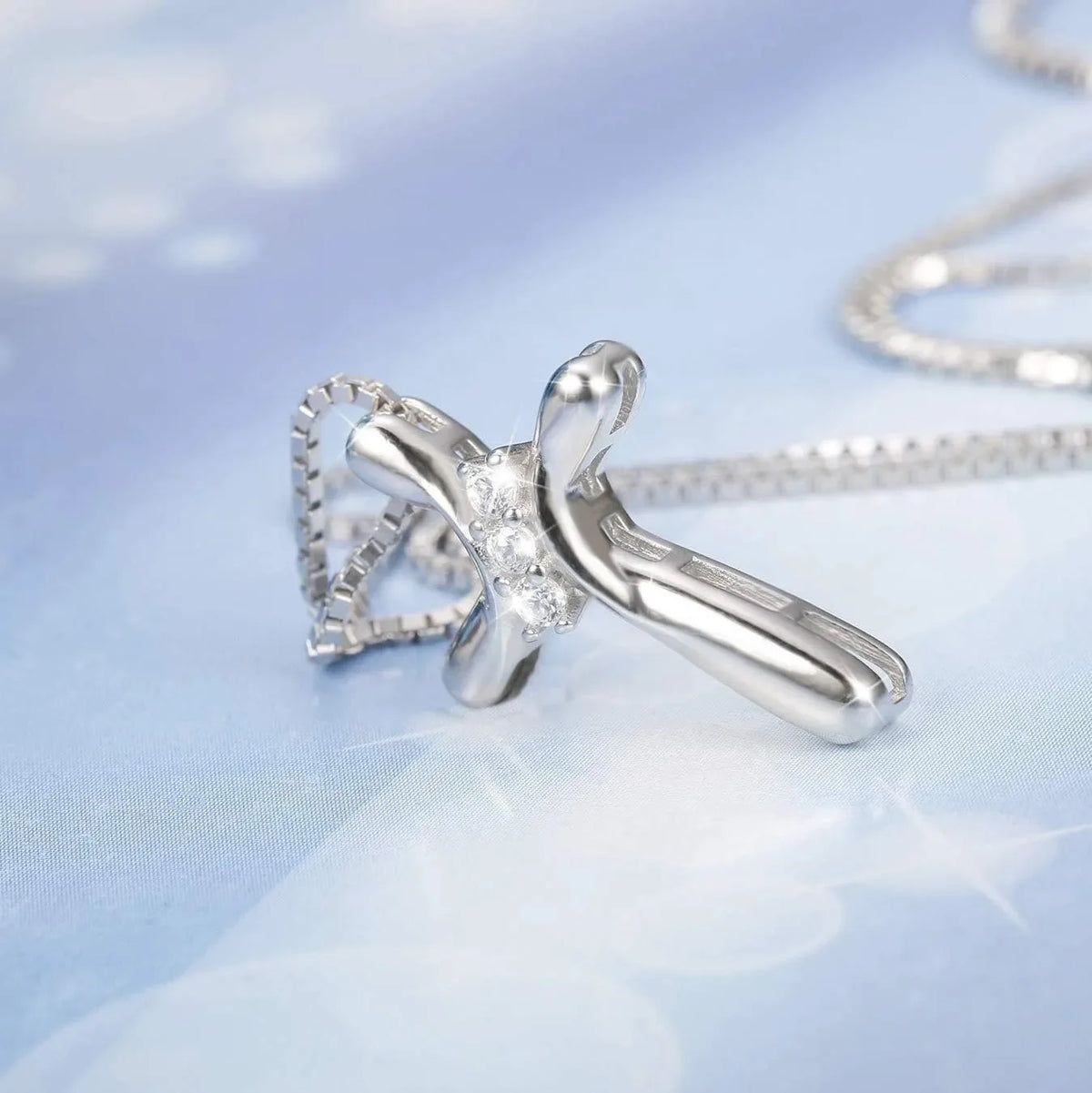 925 Sterling Silver Cross Necklace for Women | Cubic Zirconia Cross Pendant with 18" Box Chain | Christian Faith Jewelry Gift for Women