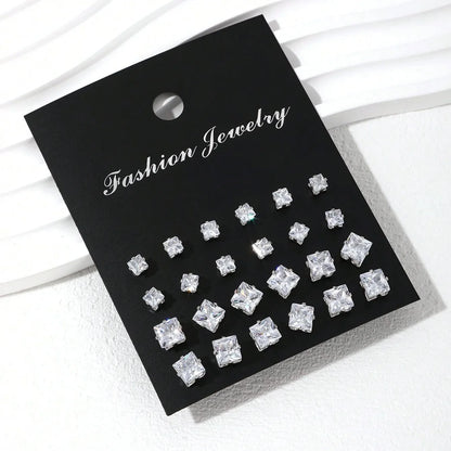 12-Pair Zirconia Stud Earring Set