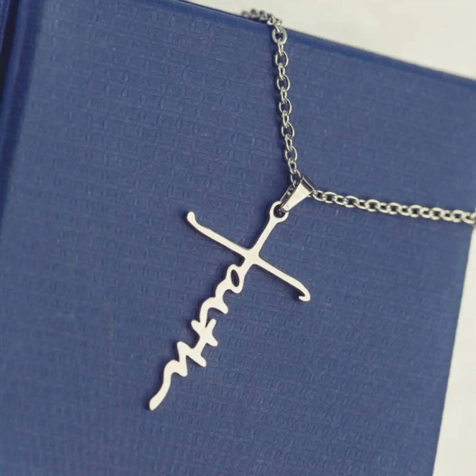 Faith Letter Cross Pendant Necklace for Women Men Christian Stainless Steel Jewelry Gifts - Blessings is Here