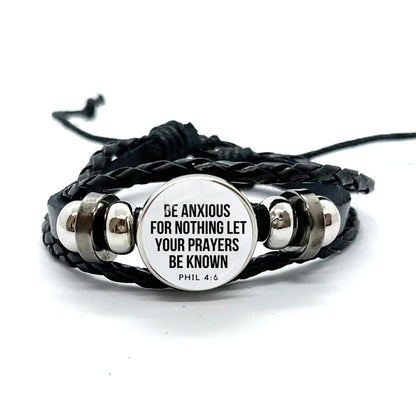 Multilayer Christian Faith Bible Verse Leather Bracelet