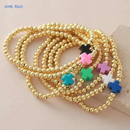 Gold Beaded Cross Bracelet, Christian Bracelet for Women and Men, Faith Jewelry, Inspirational Religious Gift