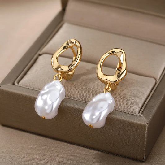 Stainless Steel Gold Heart Zircon Hoop Earrings