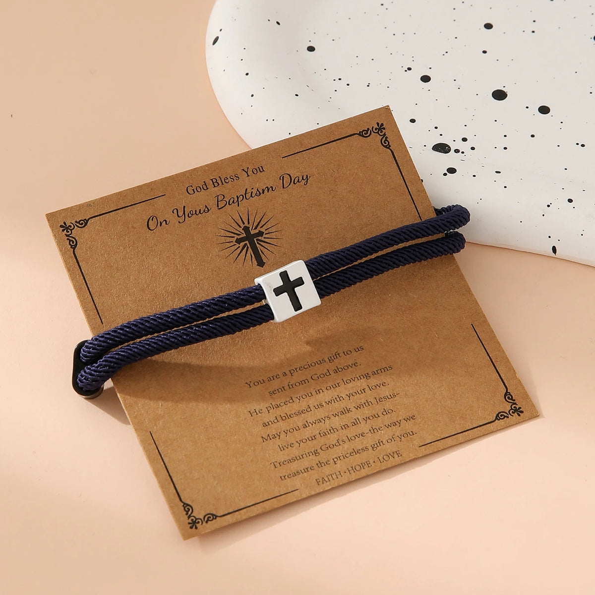 Braided Cross Bracelet for Men And Women Adjustable Hand Rope with Metal Knot Christian Baptism Gifts Christian Jewelry - Blessings is Here