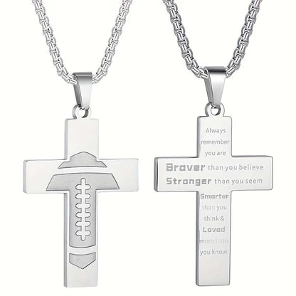 Stainless Steel Sports Cross Necklace Bible Verse Jewelry