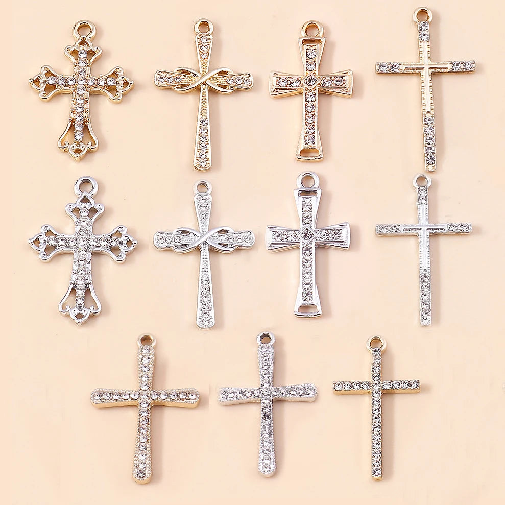 10pcs Luxury Gold Silver Color Cross Charms for Jewelry Making Handmade Crosses Pendant Necklace Keychain Diy Jewelry Findings - Blessings is Here