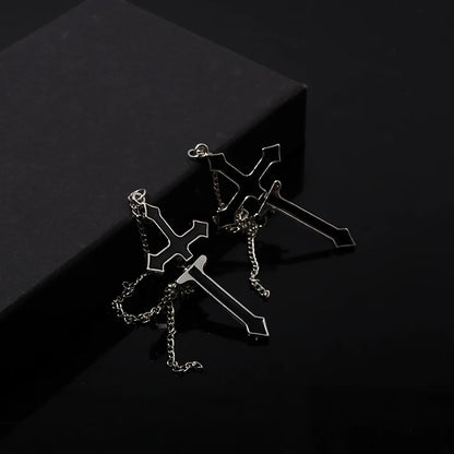 Unisex Vintage Black Cross Chain Earrings