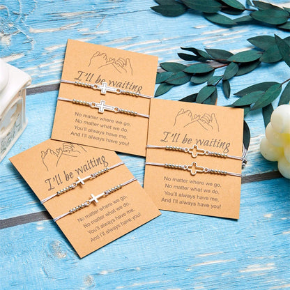 2Pcs/Set New Simple Cross Braided Bracelet for Women Men Handmade Adjustable Friendship Couple Bracelet Christian Prayer Jewelry