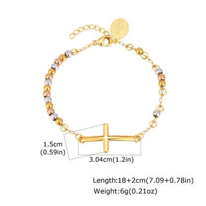 Vnox Saint Benedict Cross Bracelets,Stainless Steel Bead Chain Stretch Strand Bracelets For Women Men,Religion Jewelry Christ - Blessings is Here