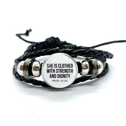 Multilayer Christian Faith Bible Verse Leather Bracelet