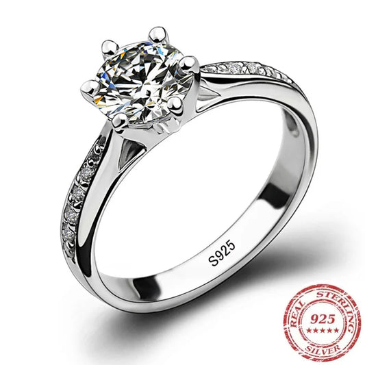 Luxury 925 Sterling Silver Six-Claw Diamond Ring