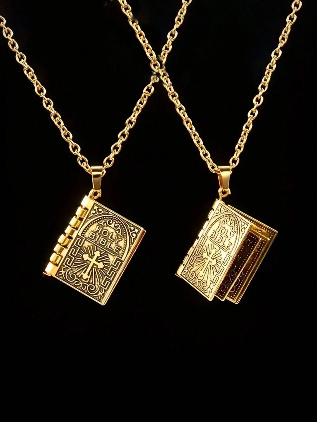 1 pc Vintage Holy Bible Pendant Necklace for Men &amp; Women – Polished Alloy Christian Cross Book Necklace, Opening Bible Locket Pendant, Gold &amp; Silver Religious Jewelry Gift