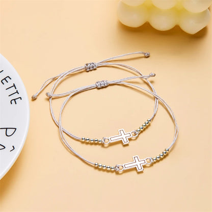 2Pcs/Set New Simple Cross Braided Bracelet for Women Men Handmade Adjustable Friendship Couple Bracelet Christian Prayer Jewelry