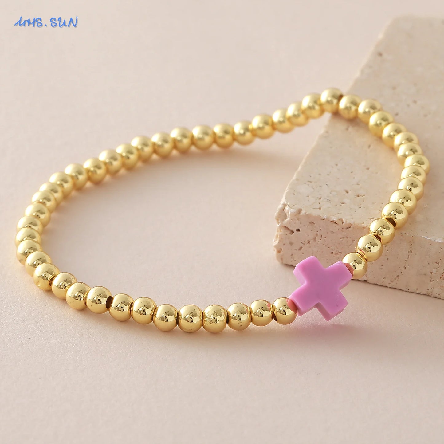 Gold Beaded Cross Bracelet, Christian Bracelet for Women and Men, Faith Jewelry, Inspirational Religious Gift