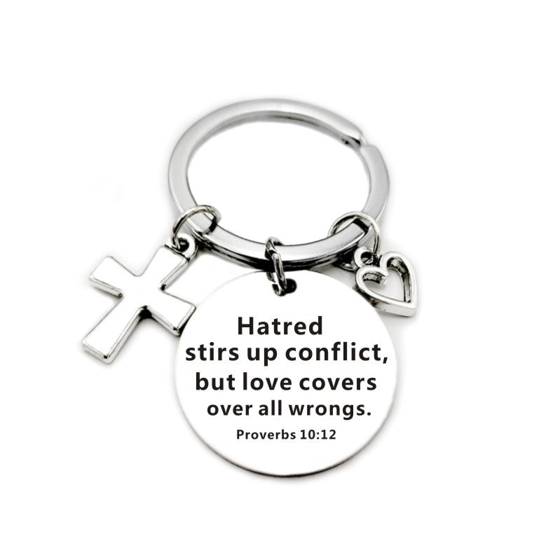 Christian Bible Scripture Pendant Cross Heart Charms Keychain - Blessings is Here