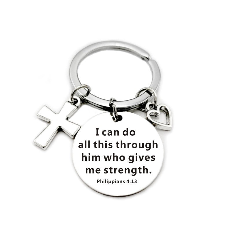 Christian Bible Scripture Pendant Cross Heart Charms Keychain - Blessings is Here
