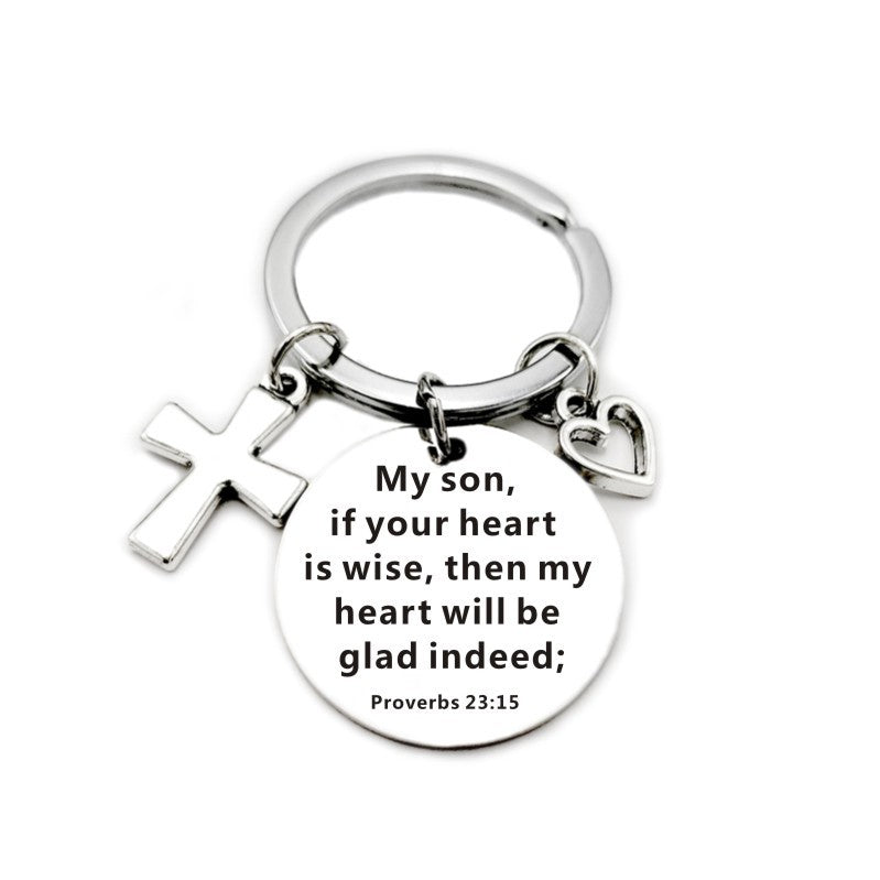 Christian Bible Scripture Pendant Cross Heart Charms Keychain - Blessings is Here