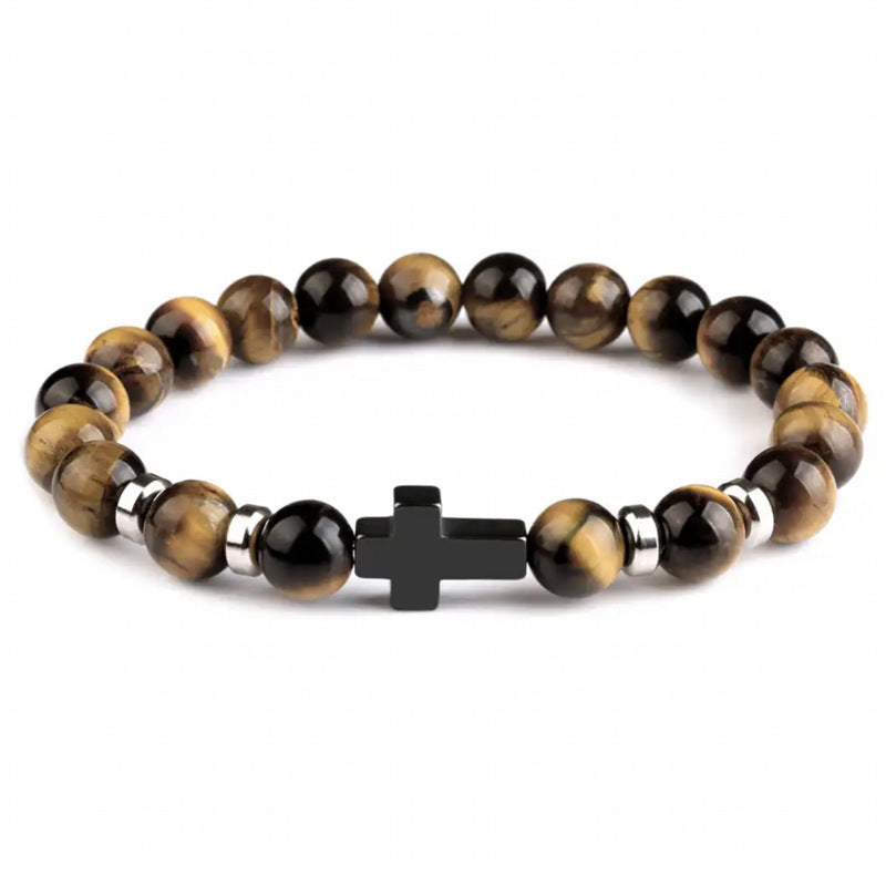 Tigereye Cross Beaded Bracelet - Blessings is Here